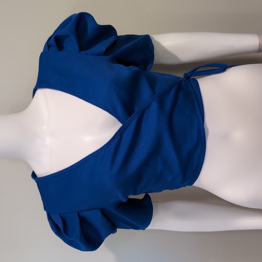 SHEIN Royal Blue Cropped Volume Sleeve Wrap Top Size Small